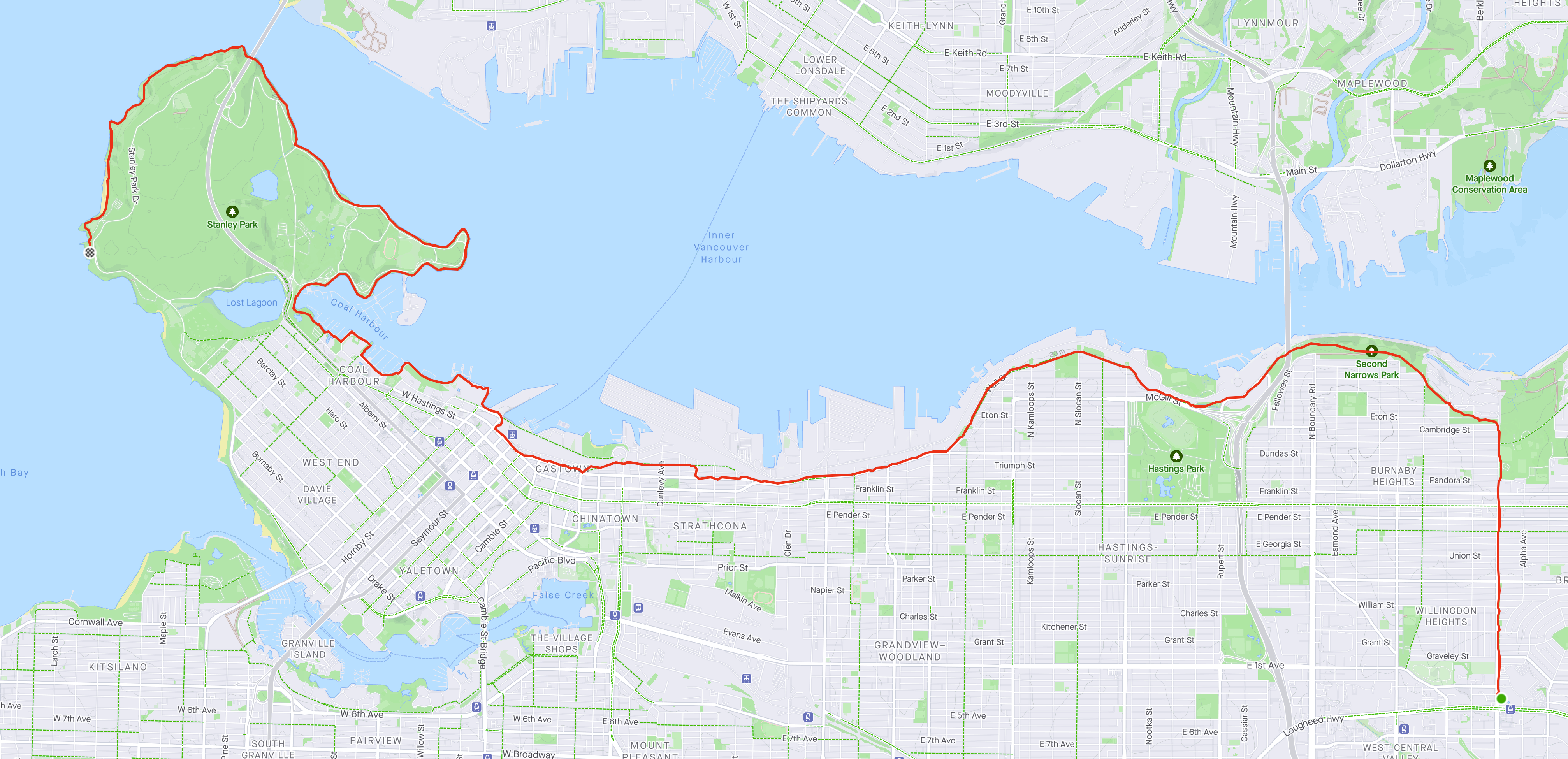 Strava map showing the route of my half-marathon